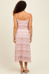 Pink Lace Ruffle Trim Tiered Maternity Midi Dress