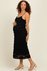 Black Lace Ruffle Trim Tiered Maternity Midi Dress