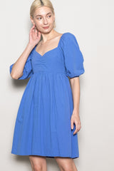Blue Sweetheart Neckline Puff Sleeve Dress
