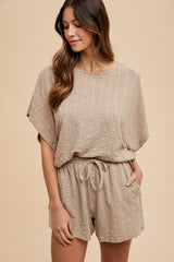 Taupe Textured Knit Dolman Sleeve Top Shorts Maternity Set