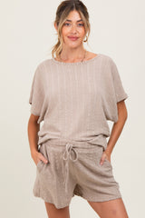 Taupe Textured Knit Dolman Sleeve Top Shorts Maternity Set