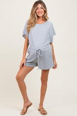 Heather Grey Textured Knit Dolman Sleeve Top Shorts Maternity Set