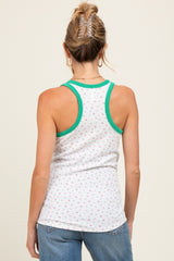 Green Floral Ribbed Contrast Trim Maternity Tank Top