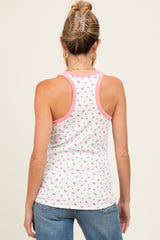 Pink Floral Ribbed Contrast Trim Maternity Tank Top