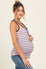 Light Pink Striped Button Front Maternity Tank Top