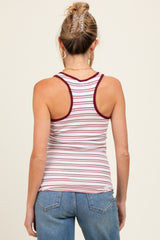 Cream Striped Button Front Maternity Tank Top