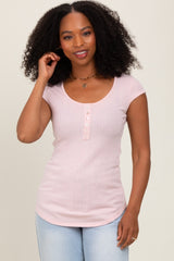 Light Pink Jacquard Button Front Short Sleeve Top