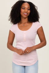 Light Pink Jacquard Button Front Short Sleeve Top
