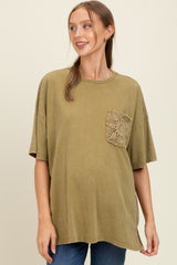 Olive Mineral Wash Crochet Pocket Maternity Top
