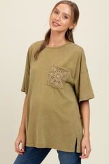Olive Mineral Wash Crochet Pocket Maternity Top