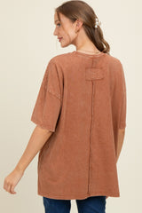 Brown Mineral Wash Crochet Pocket Maternity Top