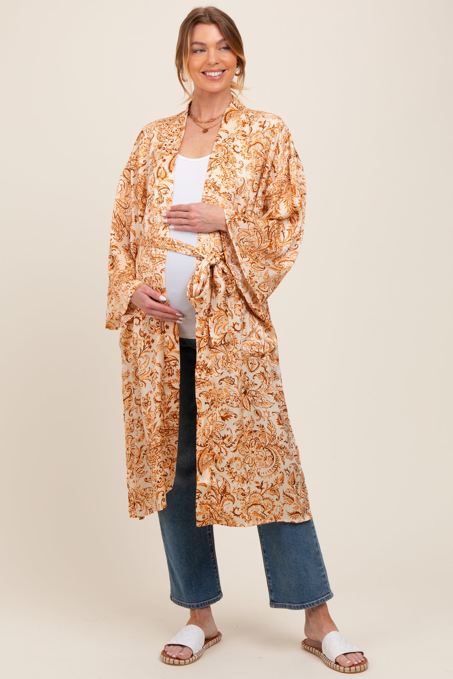 Rust Damask 3/4 Sleeve Maternity Cover Up