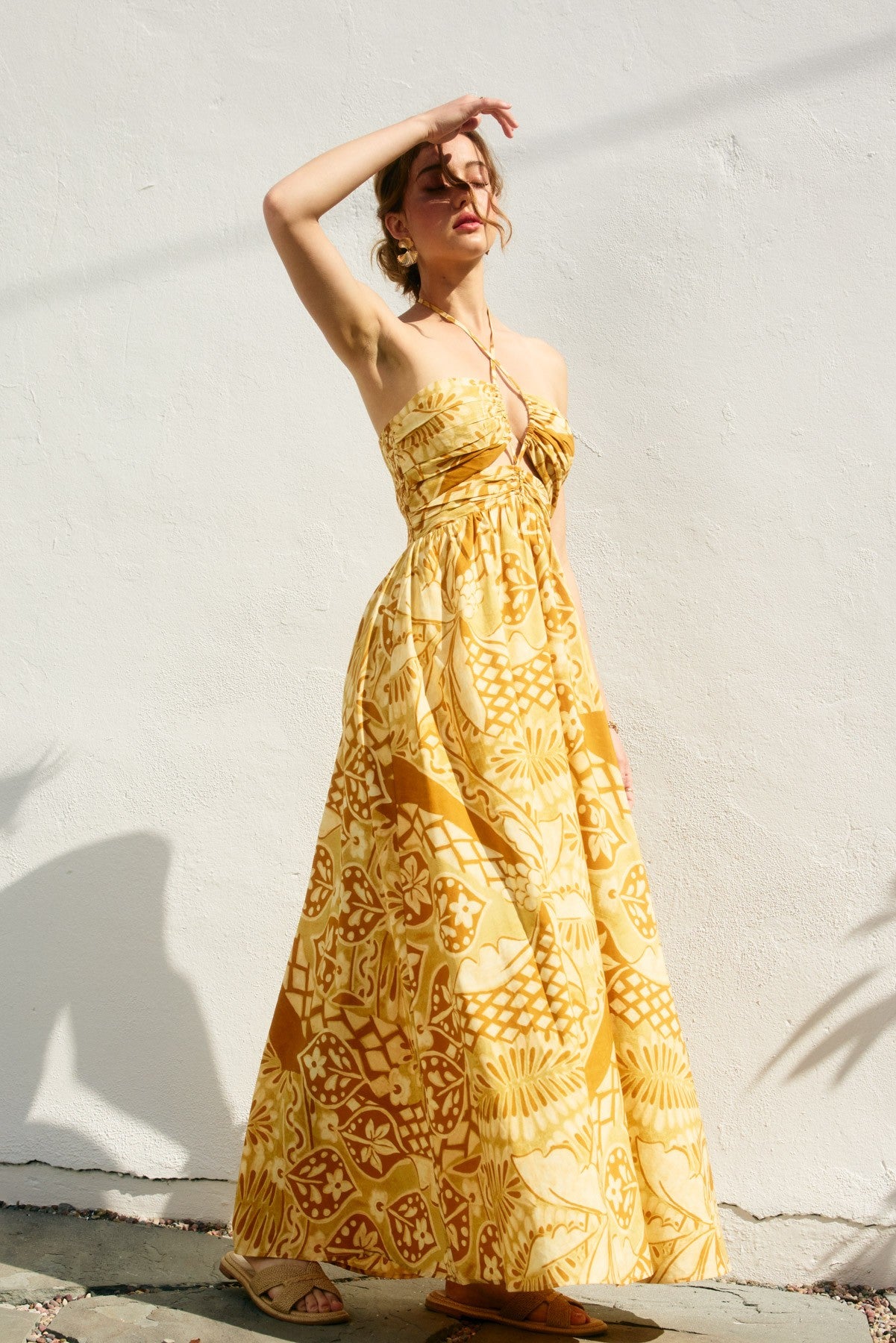 Yellow Printed Cutout Halter Maxi Dress PinkBlush Yellow Printed Cutout Halter Maxi Dress PinkBlush
