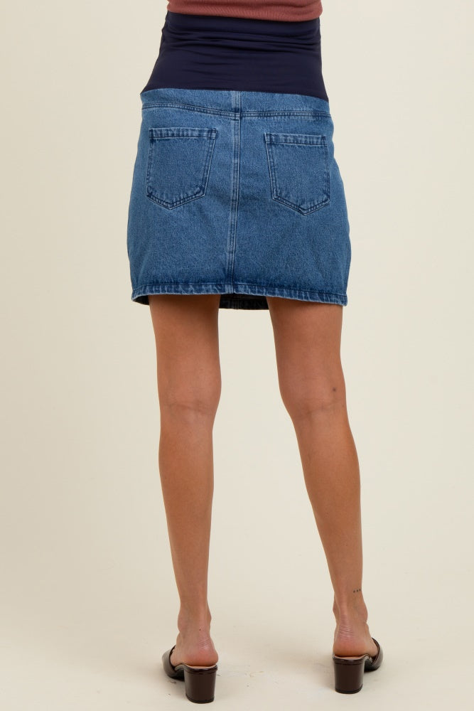 Navy Denim Maternity Mini Skirt