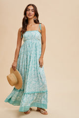 Mint Floral Shoulder Tie Maxi Dress