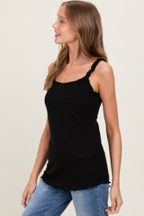 Black Lace-Trim Ribbed Tank Top