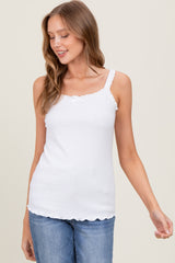 White Lace-Trim Ribbed Tank Top