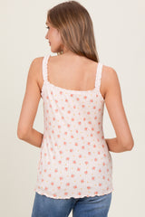 Peach Ditsy Floral Lace-Trim Tank Top