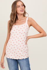 Peach Ditsy Floral Lace-Trim Maternity Tank Top
