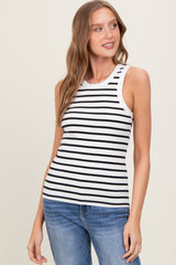 White/Black Striped Sleeveless Maternity Tank Top
