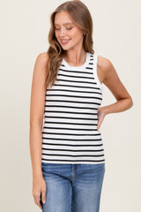 White/Black Striped Sleeveless Tank Top