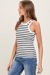 White/Black Striped Sleeveless Tank Top