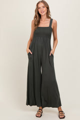 Olive Sleeveless Wide Leg Jumpsuit