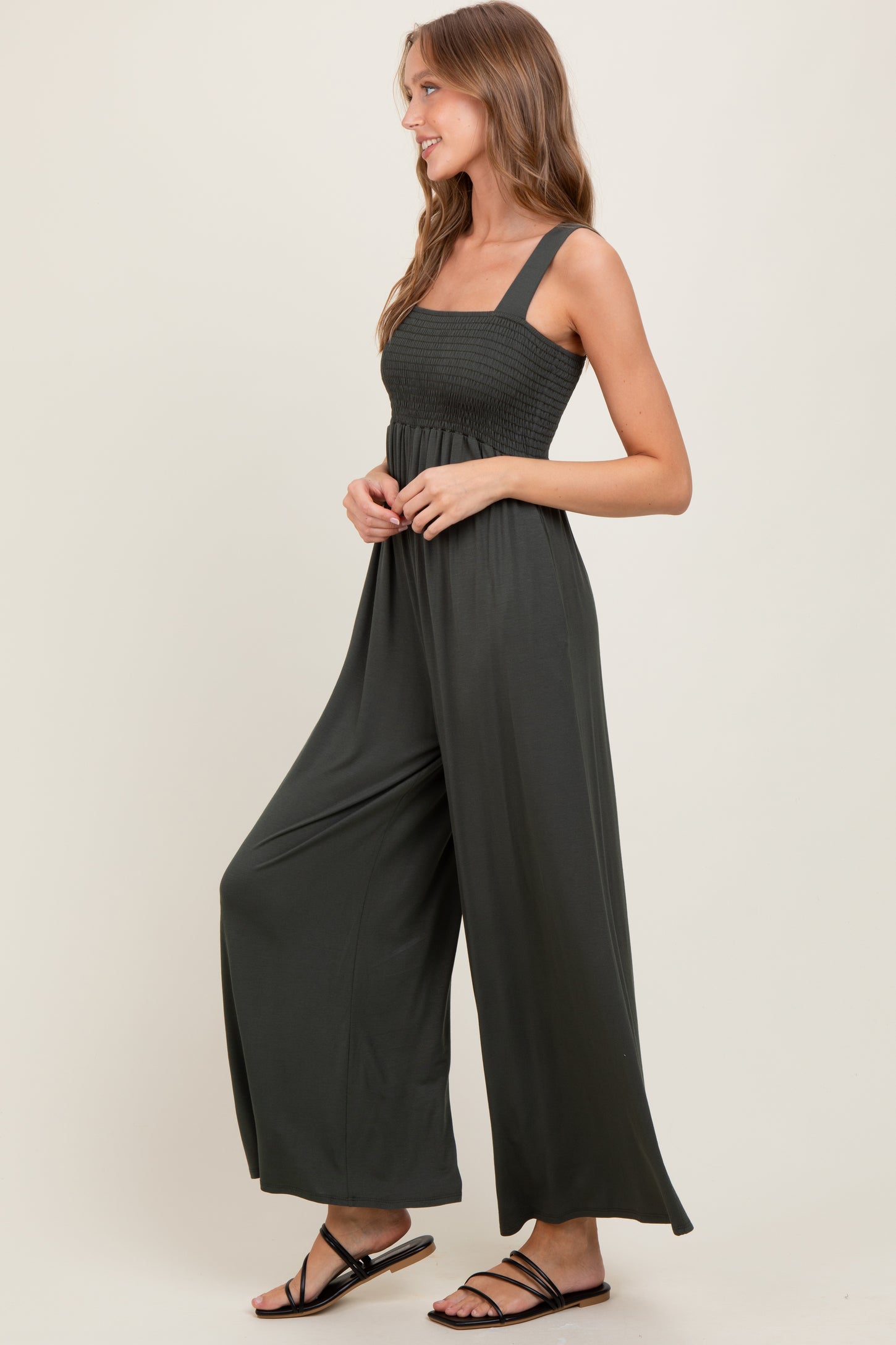Olive Sleeveless Wide Leg Jumpsuit