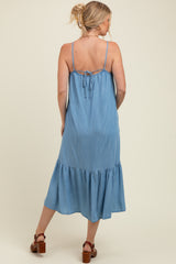 Light Blue Ruffle Hem Cami Maternity Midi Dress