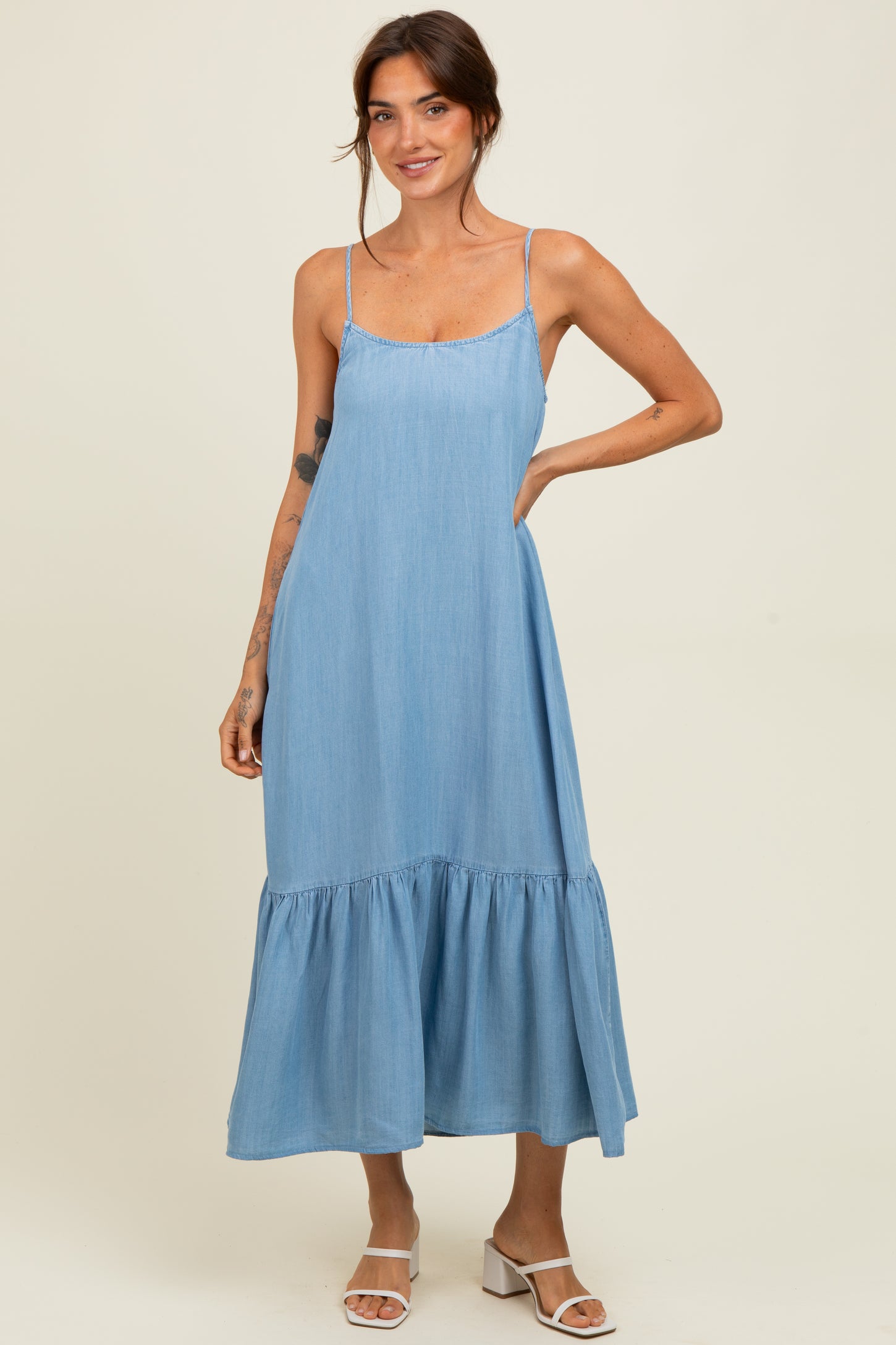 Light Blue Ruffle Hem Cami Midi Dress Light Blue Ruffle Hem Cami Midi Dress