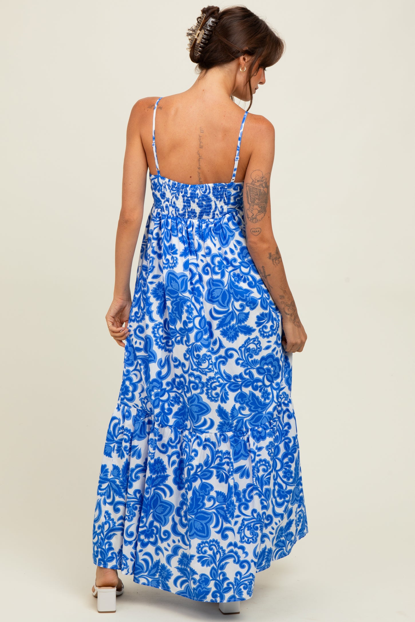 Blue Floral Flowy Ruffle Hem Maxi Dress PinkBlush Blue Floral Flowy Ruffle Hem Maxi Dress PinkBlush