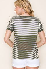 Olive Striped Short Sleeve Top