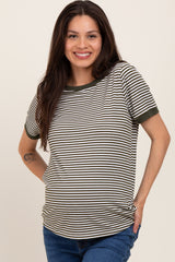 Olive Striped Short Sleeve Maternity Top