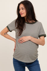 Olive Striped Short Sleeve Maternity Top