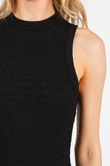Black Textured Stripe Mock Neck Tank Top