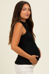 Black Textured Stripe Mock Neck Maternity Tank Top