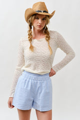 Cream Lace Ruffle Neckline Maternity Long Sleeve Top