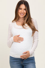 Cream Lace Ruffle Neckline Maternity Long Sleeve Top