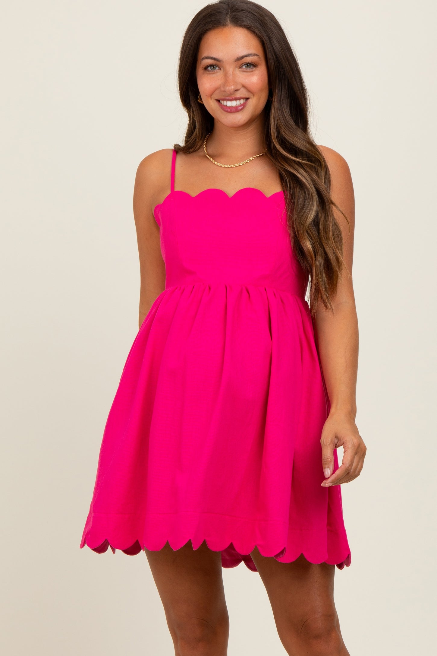 Fuchsia Scallop Edge Cutout Tie Back Maternity Mini Dress