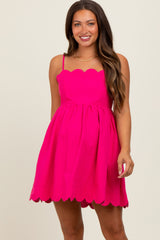 Fuchsia Scallop Edge Cutout Tie Back Maternity Mini Dress