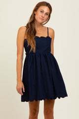 Navy Scallop Edge Cutout Tie Back Mini Dress