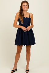 Navy Scallop Edge Cutout Tie Back Mini Dress