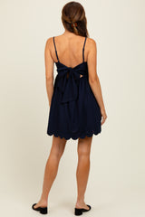 Navy Scallop Edge Cutout Tie Back Mini Dress