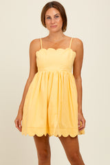 Yellow Scallop Edge Cutout Tie Back Mini Dress
