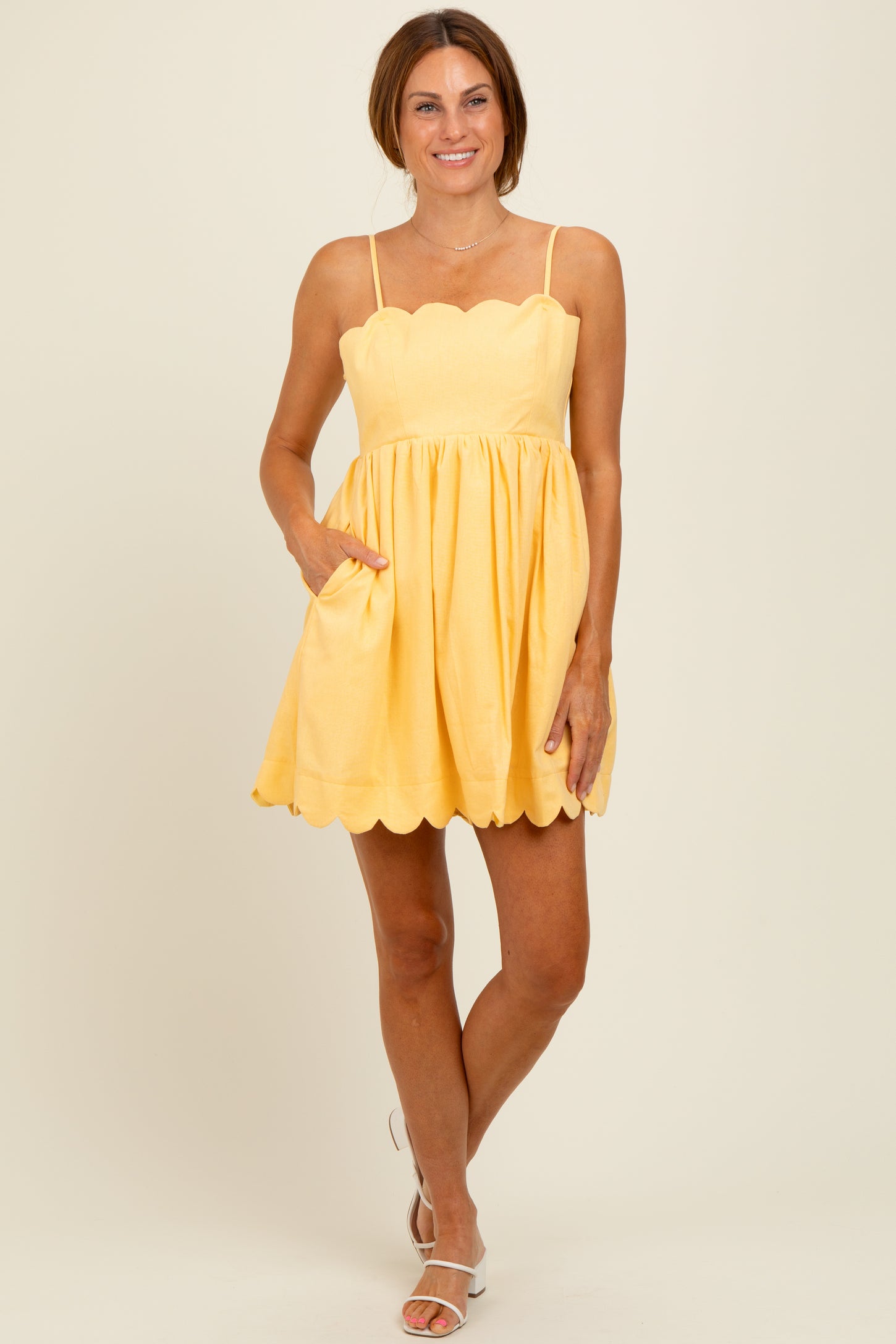 Yellow Scallop Edge Cutout Tie Back Mini Dress – PinkBlush Yellow Scallop Edge Cutout Tie Back Mini Dress – PinkBlush