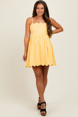 Yellow Scallop Edge Cutout Tie Back Maternity Mini Dress