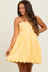 Yellow Scallop Edge Cutout Tie Back Maternity Mini Dress