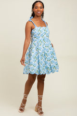 White Floral Shoulder Tie Scallop Hem Dress