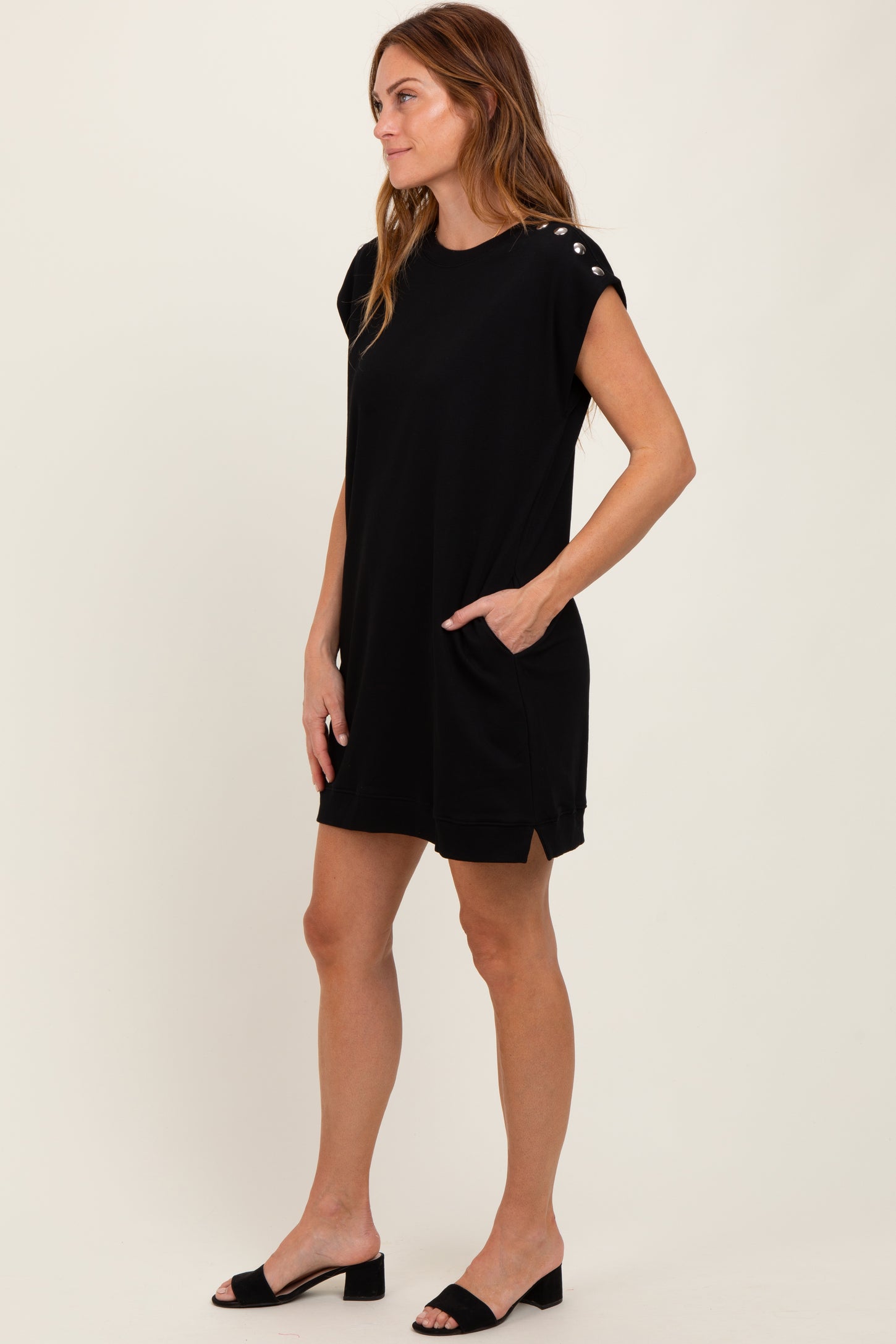 Black Studded Shoulder Mini Dress