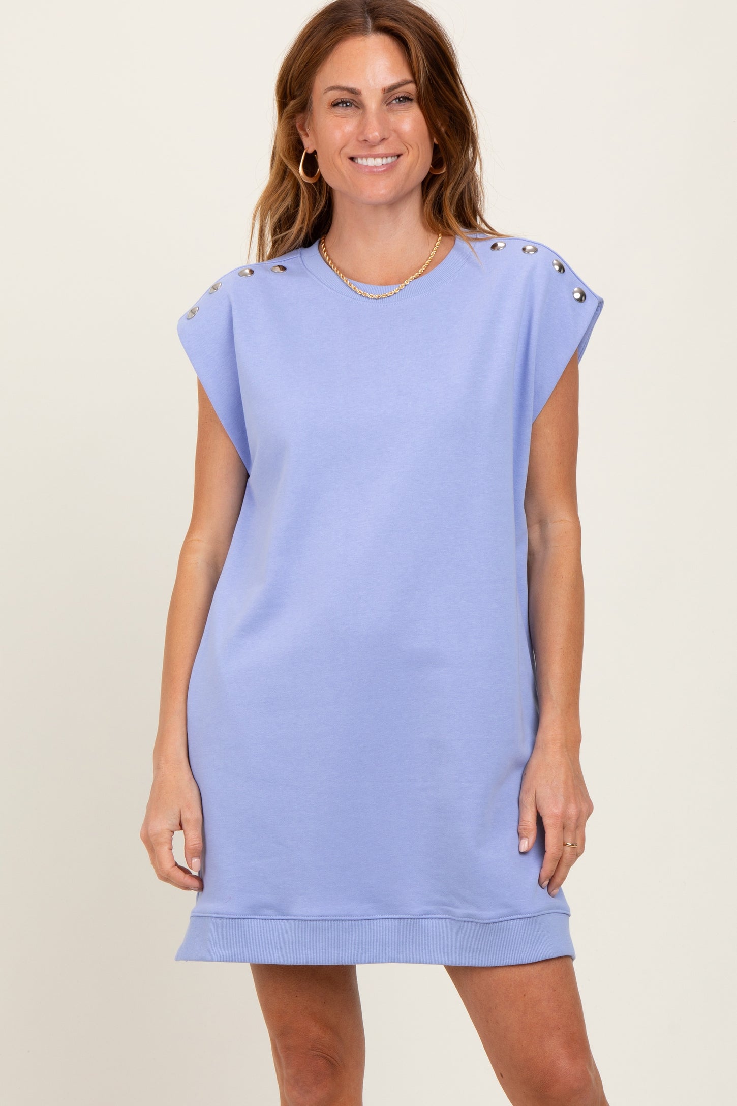 Periwinkle Studded Shoulder Mini Dress